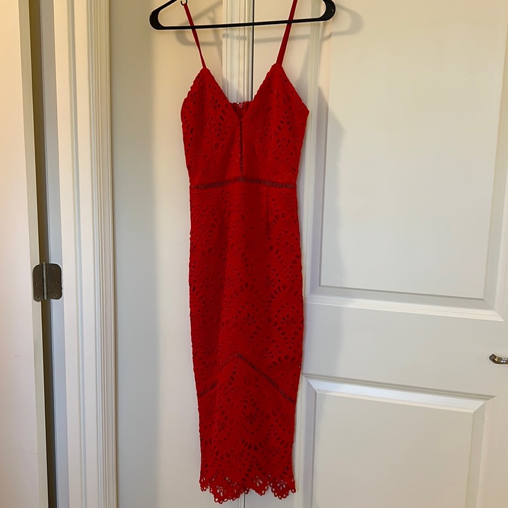 Missguided Red crochet bodycon dress.